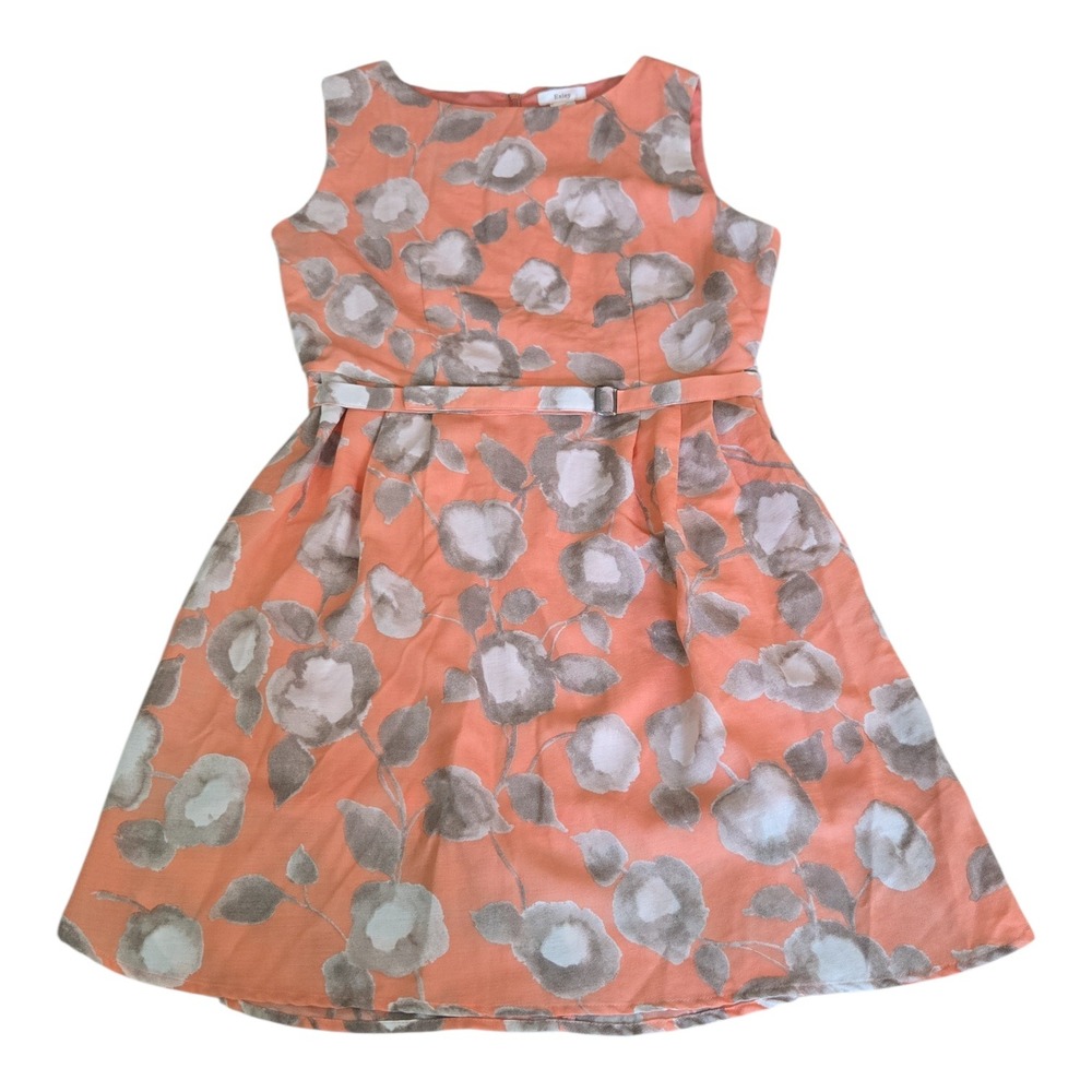 Esley Peach Floral‎ Fit and Flare Sleeveless Belted Dress Womens Large Cottage